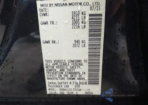 2015 Nissan Altima 2.5 S from USA, damaged, VIN 1N4AL3AP3FC478368